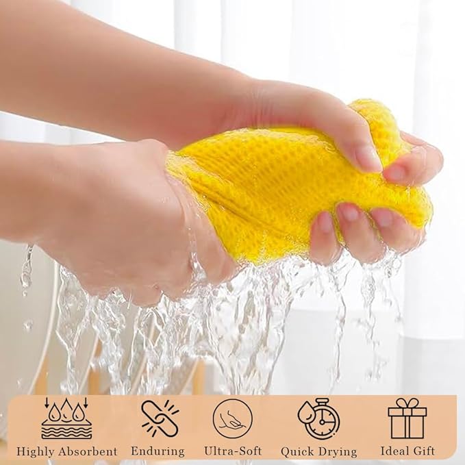 DishCloths Kitchen|Waffle Terry Check Weave Hand Towels|Cotton 12x12" Reusable Dish Rags Washing Scrub Cleaning Dishes|Dish Bar Mop Towels Hand Wipes|Spring Easter Basket Decor|6 Pc -Lemon Yellow