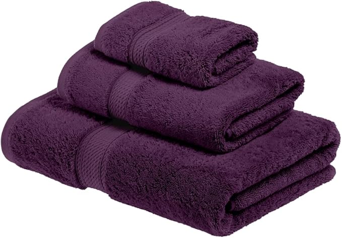 SUPERIOR Egyptian Cotton Pile 3 Piece Towel Set, Includes 1 Bath, 1 Hand, 1 Face Towel/Washcloth, Ultra Soft Luxury Towels, Thick Plush Essentials, Guest Bath, Spa, Hotel Bathroom, Plum