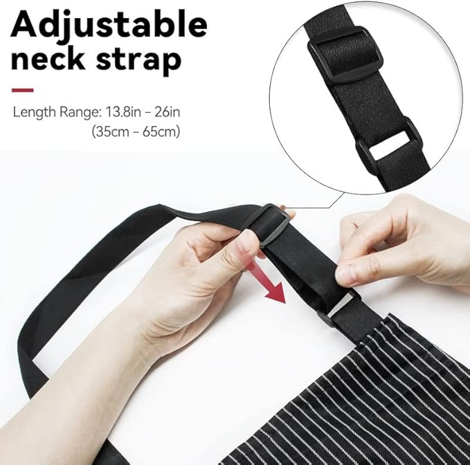 NLUS 2 Pack Kitchen Cooking Aprons, Adjustable Bib Soft Chef Apron with 2 Pockets for Men Women (Black Pinstripes/Pink Pinstripes)