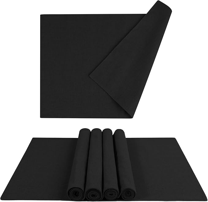 MANSPHIL Black Cloth Placemats Set of 6 Double Layer Thick Fabric Table Mats Faux Linen Place Mats Heat Resistant Washable Wrinkle Free Dining Kitchen Table Decor, 13x19 Inch Oeko Tex Placemat