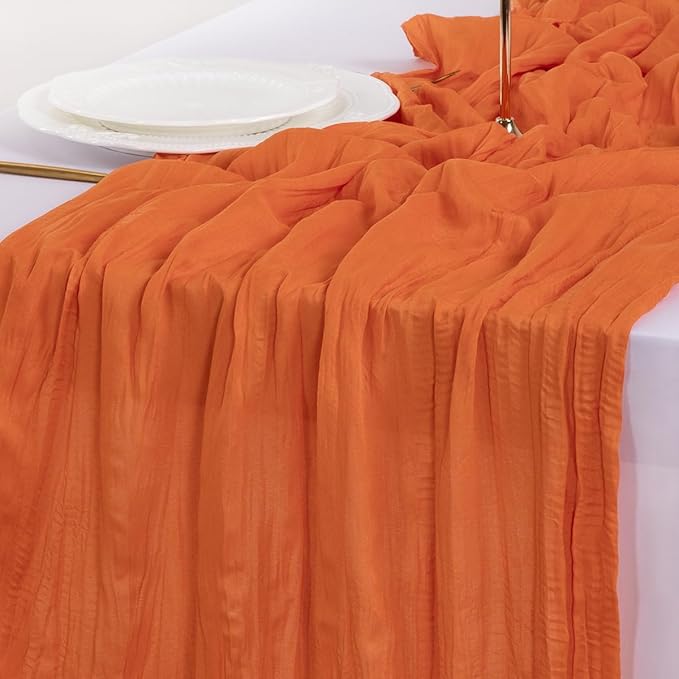 Socomi 6pcs Orange Cheesecloth Table Runner Easter Spring Boho Rustic Gauze 120 inch 10FT Cheese Cloth Runner for Wedding Party Baby Shower Birthday Home Decor Holiday Decorations
