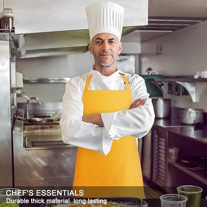 Jubatus 2 Pack Bib Aprons with 2 Pockets Cooking Chef Kitchen Apron for Women Men, Yellow