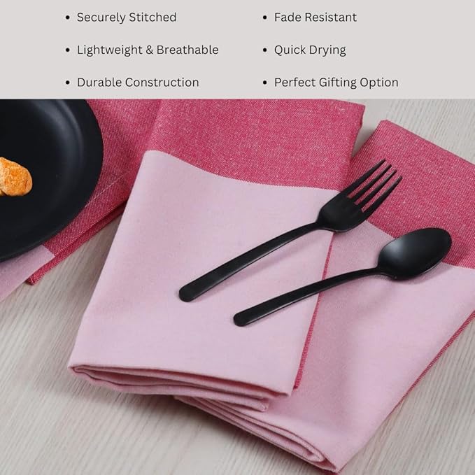 Cloth Dinner Napkins 100% Cotton Set of 6 - Soft Durable Reusable Table Napkins - for Dining Weddings Parties Holidays Easter and Everyday Use - 18x18 Inch Cloth Napkins Pink