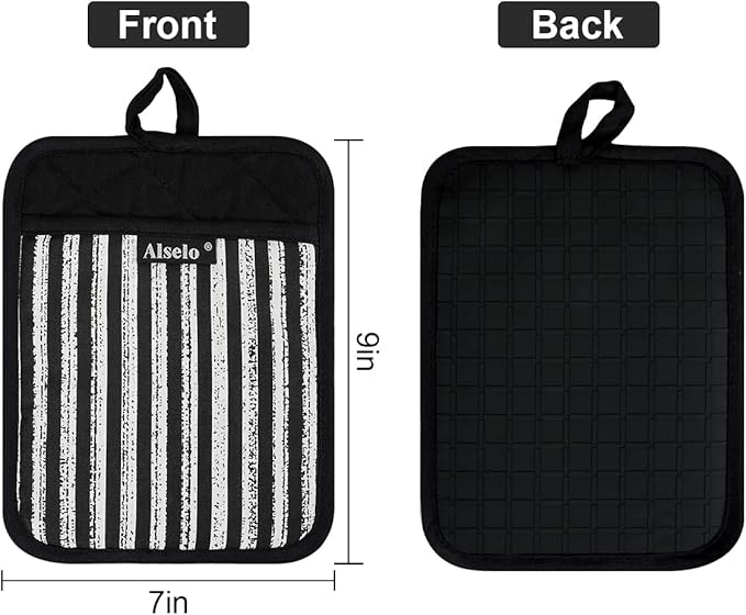 Alselo Silicone Pot Holders Set of 3 Heat Resistant & Non Slip Potholders, Professional Oven Hot Pads with Pockets Mitts for Kitchen Cooking Baking Barbecue (3, Black)