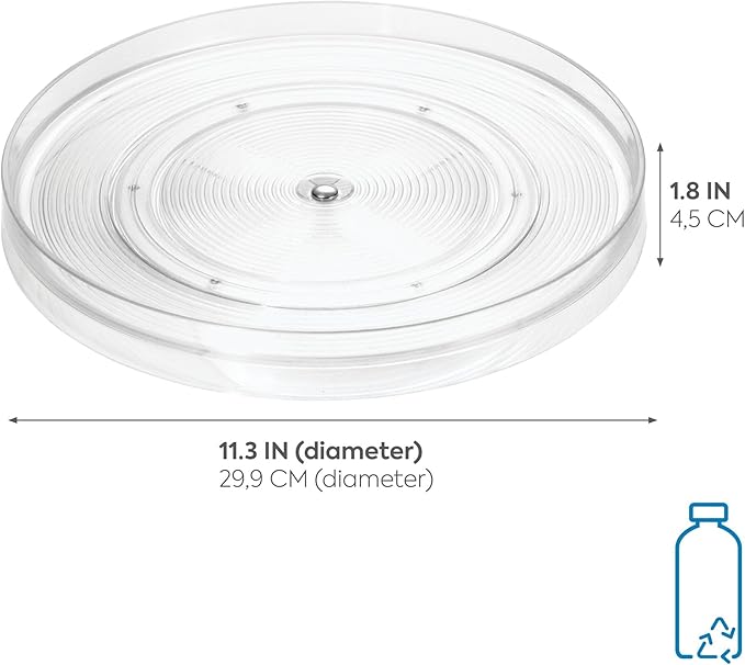iDesign Recycled Plastic Lazy Susan Turntable Organizer, The Linus Collection – 11” x 1.75”, Clear