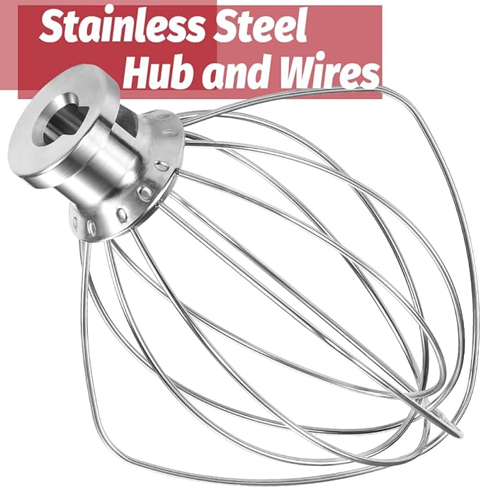 K45WW Dishwasher Safe Whisk Attachment Fits 4.5 Quart and 5 QT KitchenAid Tilt-Head Stand Mixer Stainless Steel 6 Wires Whip for Egg Heavy Cream Beater, Cakes Mayonnaise