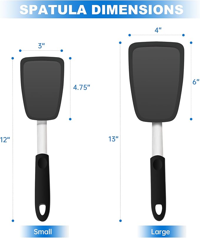 Flexible Turner Rubber Silicone Spatula for Flipping Eggs, Burgers, Crepes and Fish, Non-stick Silicone Spatula and 600F Heat-resistant Kitchen Cooking Utensils,2 Pack