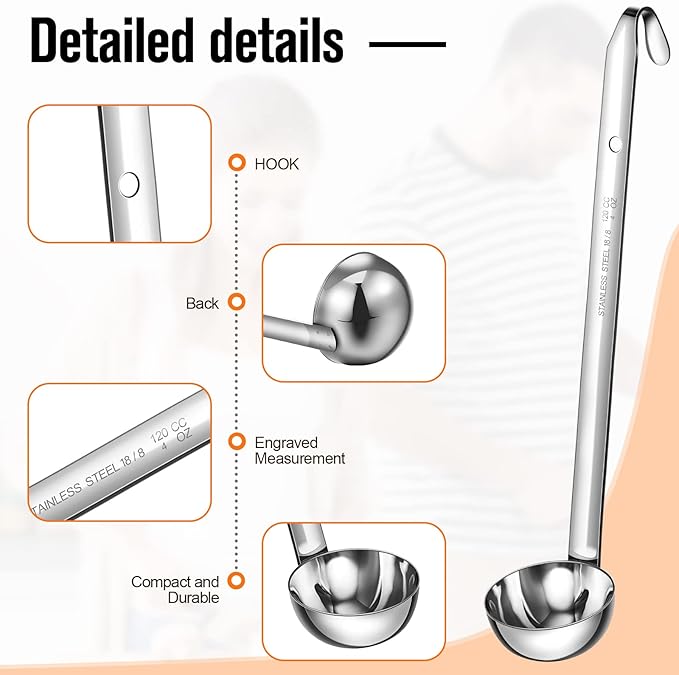Cunhill 5 Pcs Soup Ladles Stainless Steel Serving Ladles with Long Handle for Serving, Cooking, Stirring, Portioning Kitchen Restaurant Accessories(4 oz)