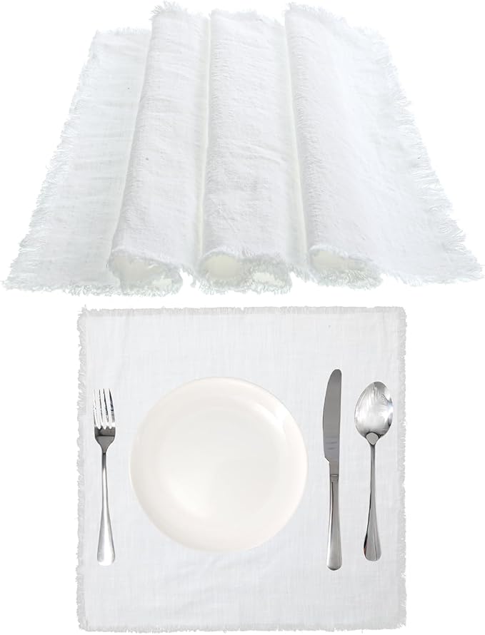 17 X 17 Inches White Placemats Set of 2 Table Mats Set of 2, Farmhouse Cotton Linen Place Mats Home Kitchen Decor Placemats Dining Table for Wedding, Anniversary, Daily Use Washable Easy Clean