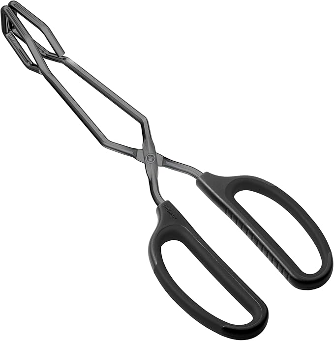 HINMAY 10" Stainless Steel Scissor Tongs with Comfort-Grip Handle (Black)