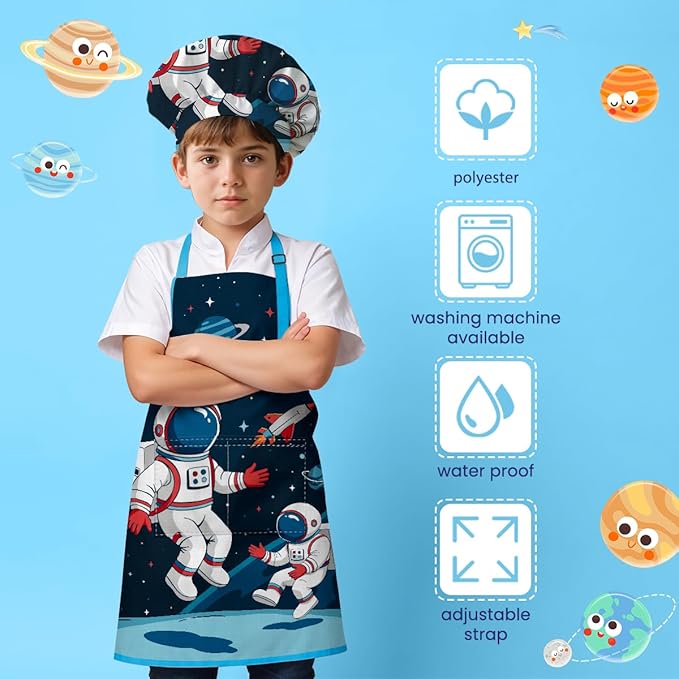 SANDJEST Kids Apron with Chefs Hat Set, Kitchen Apron Gifts