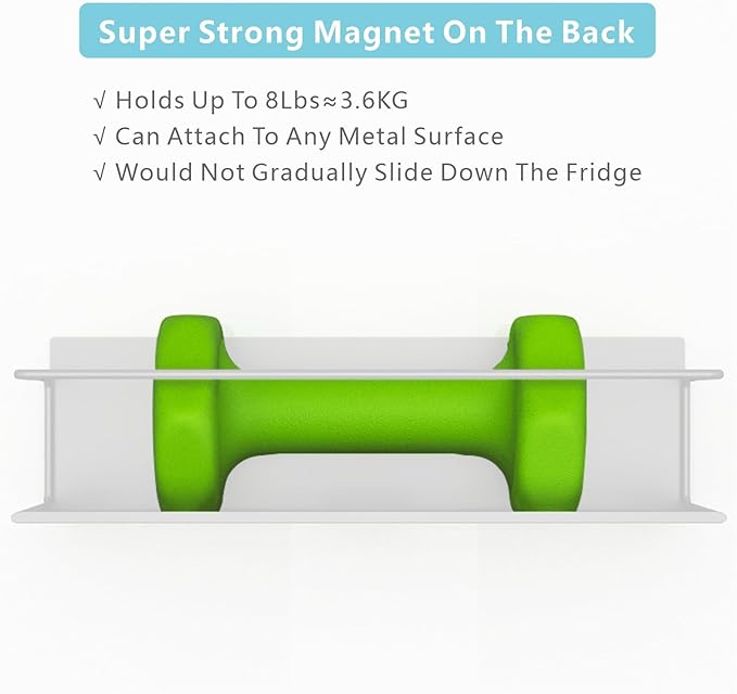 Magnetic Spice Rack for Refrigerator Magnetic Fridge Shelf for Kitchen Spice Organizer Magnetic Shelf for Fridge Space Saving White 2 Pack