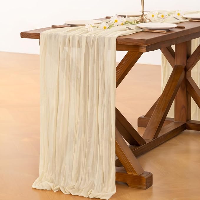 Socomi 6pcs Beige Easter Spring Cheesecloth Table Runner Boho Rustic Gauze 120 inch 10FT Cheese Cloth Runner for Wedding Party Baby Shower Birthday Home Decor Holiday Decorations
