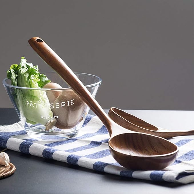 2 Pcs Wooden Spoon Ladle for Cooking Spoons Best Non Toxic Kitchen Tools -14 inch Long Kitchen Cooking Utensil & 11 inch Best Wood Spoons Large Deep Ladle Serving Spoons Soup Ladles Set