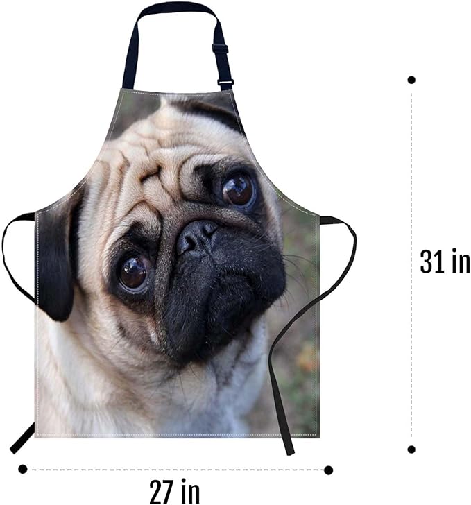 oFloral Pug Dog Apron Adjustable Bib Chef Aprons Cooking Apron Unisex Women Men Aprons Perfect for Home Kitchen, Baking, Gardening, Restaurant, Coffee house BBQ