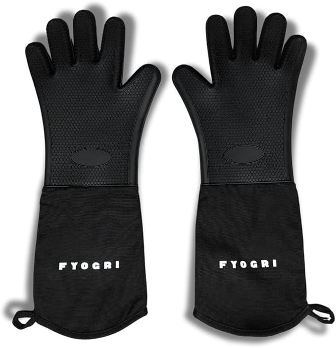 Extra Long Silicone Oven Mitts with Fingers Heat Resistant 500 F Safe Cooking & Baking 1 Pair - Durable Non-Slip Grip for Comfort and Safety Elbow Length for Maximum Coverage