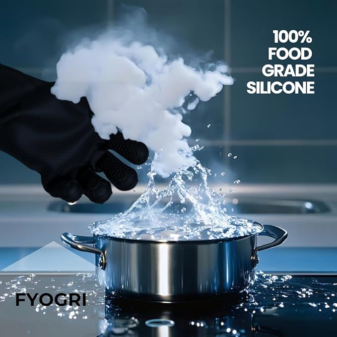 Extra Long Silicone Oven Mitts with Fingers Heat Resistant 500 F Safe Cooking & Baking 1 Pair - Durable Non-Slip Grip for Comfort and Safety Elbow Length for Maximum Coverage