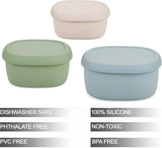 PandaEar 3 Pack Silicone Food Storage Containers with Lids, Reusable Nesting Lunch Bento Box Set, BPA Free, Leakproof, Dishwasher Microwave Freezer Safe (6.7oz, 10oz, 20oz)