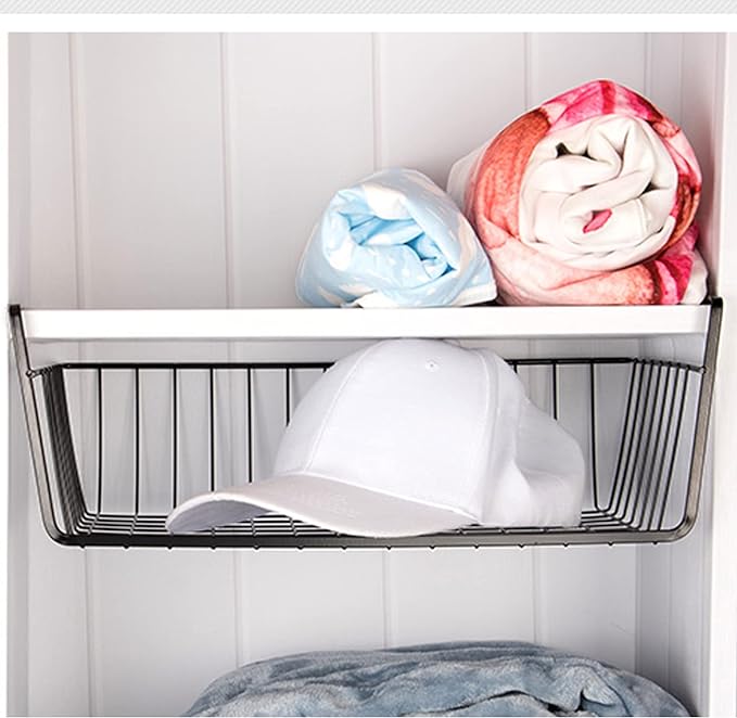 Undershelf Wire Storage Basket, Household Metal Hanging Bin Slides for Space Saving for Kitchen Pantry Bookshelf (Small, 2 PCS)