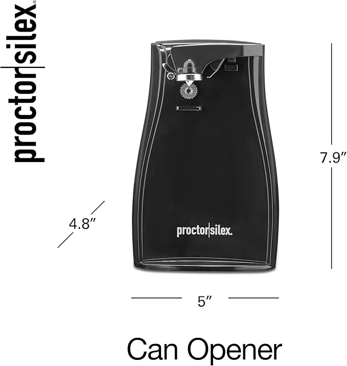 Proctor Silex Power Electric Automatic Can Opener for Kitchen with Knife Sharpener, Twist-off Easy-Clean Lever, Cord Storage, Black (75217PS)