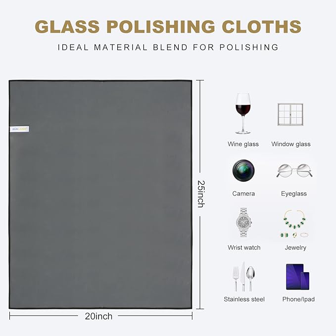 SINLAND Microfiber Glass Polishing Cloths Large Size Thick Lintless Drying Towels for Wine Glasses Stemware Dishes Stainless Appliances 20 Inch X 25 Inch Pack of 2 Dark Grey