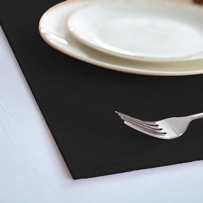 Cloth Placemats Set of 8, Linen Type Fabric Placemats Machine Washable Heat Resistant Placemats Wrinkle Free Thick Polyester Kitchen Place Mats for Dining Table (Black)