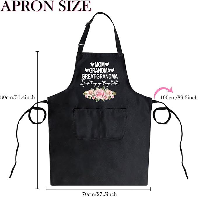 Black Baking Aprons for Women, Adjustable Cooking Baking Kitchen Aprons for Mom Chef with Pockets