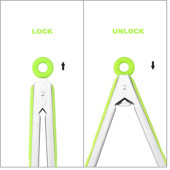 3 Pack Green Kitchen Tongs, Premium Silicone BPA Free Non-Stick Stainless Steel BBQ Cooking Grilling Locking Food Tongs, 9-Inch 10-Inch & 12-Inch