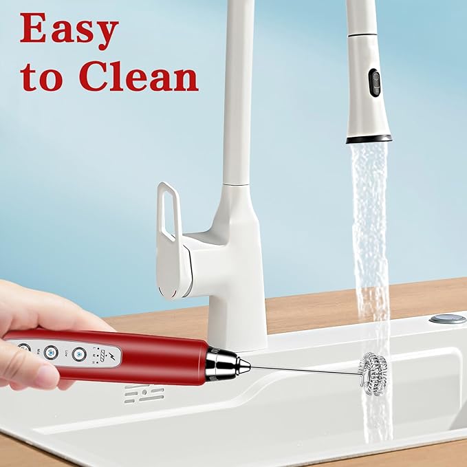 BSRGMS Milk Frother Handheld for Coffee, Electric Whisk 3 Speed Adjustable, Drink Mixer with Stainless 3 Whisks, Rechargeable Hand Frother Wand, Foam Maker for Latte Cappuccino Hot Chocolate Egg Red