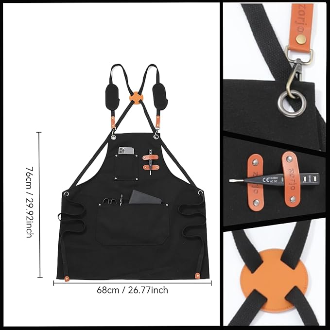 Chef Apron-Cross Back Apron for Men Women with Adjustable Straps and Large Pockets,Canvas