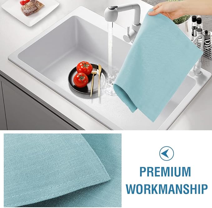 H.VERSAILTEX Linen Placemats Set of 8 Premium Solid Table Placemats for Dining Table Spill-Proof Waterproof Table Mats Heat-Resistant Kitchen Table Mats Washable, 12x18 inches, Aqua