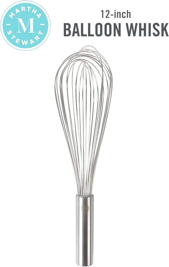 Martha Stewart Richburn 12-Inch Stainless Steel Balloon Whisk – Satin Finish, Durable Kitchen Whisk for Mixing and Whipping