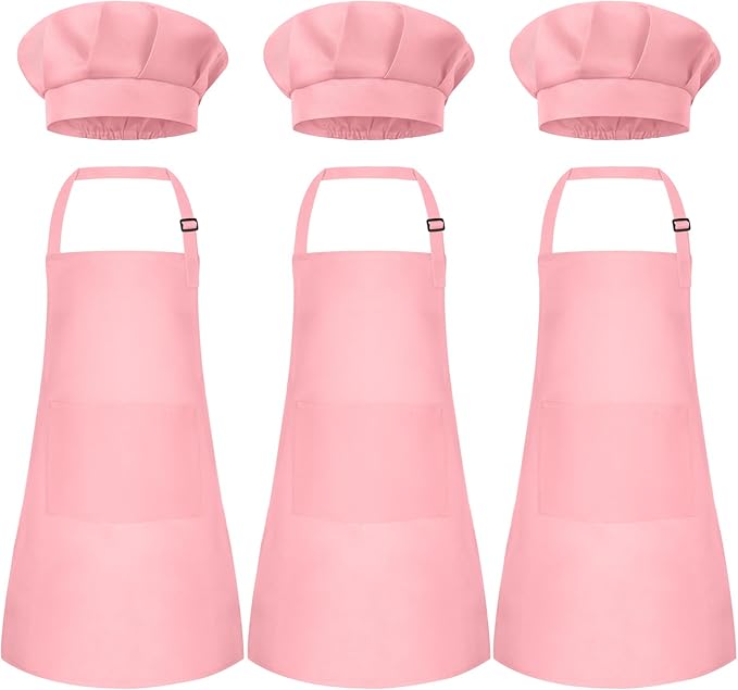 Kids Apron and Chef Hat Set Children Apron Adjustable with 2 Pockets Children Chef Painting for Cooking Baking