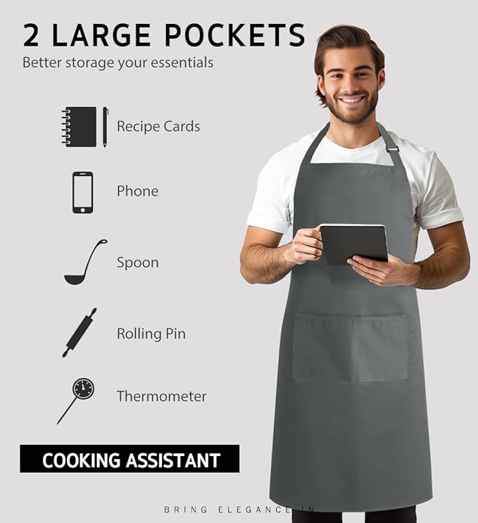 Syntus Apron for Men Women, Adjustable Cooking Kitchen Chef Aprons with 2 Pockets, Cotton/Polycotton/Polyester