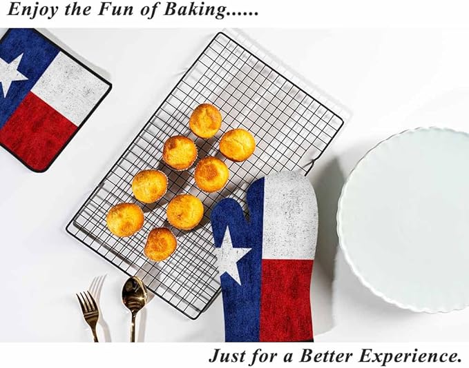 Flag Oven Mitts and Pot Holders Sets Blue Red White Star Retro Heat Resistant 3pcs for Cooking Baking BBQ