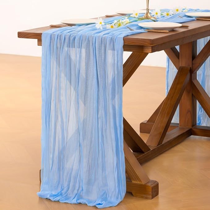 Socomi 6pcs Blue Easter Spring Cheesecloth Table Runner Boho Rustic Gauze 120 inch 10FT Cheese Cloth Runner for Wedding Party Baby Shower Birthday Home Decor Holiday Decorations