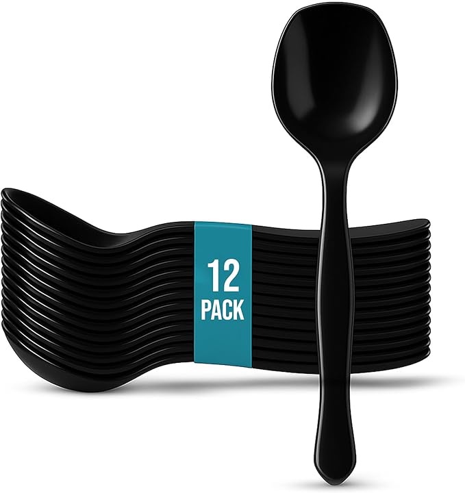 8.5" Black Plastic Serving Spoons for Buffet, Bulk 12 Count, Heavy Duty Disposable Spoon, Large Plastic Serving Utensils for Catering Supplies, Events, Party, Weddings & More – C&S Event Supply Co.
