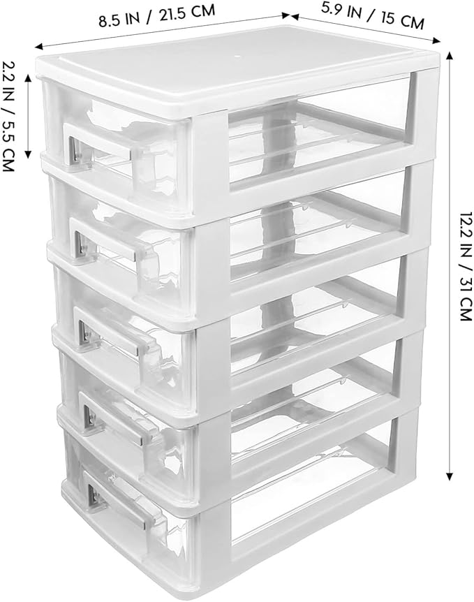 Cabilock 5-Drawer Plastic Storage Cabinet Clear Desktop Organizer Portable Office Storage Case for Craft Supplies and Stationery