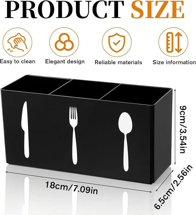 Utensil Caddy Plastic Utensil Organizer Plastic Ware Holder Acrylic Utensil-Holder Kitchen 3 Section Tableware Storage Box Perfect for Office Bedroom Kitchen Bathroom Storage (2.56 x 3.54 x 7.09 in)