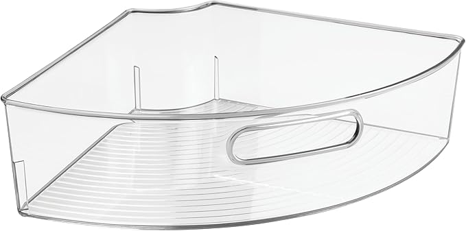 iDesign Clear Plastic 1/4 Wedge Bin for Corner Lazy Susan Cabinet, Kitchen Cabinet Organizer