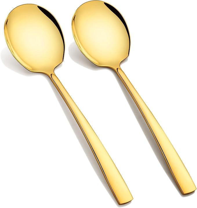Extra Large Serving Spoons Set 11.7-Inch Gold Serving Utensils 18/8 Stainless Steel Big Metal Spoons for Buffet, Parties, Catering, Banquet - Dishwasher Safe (2-Pack, Gold)