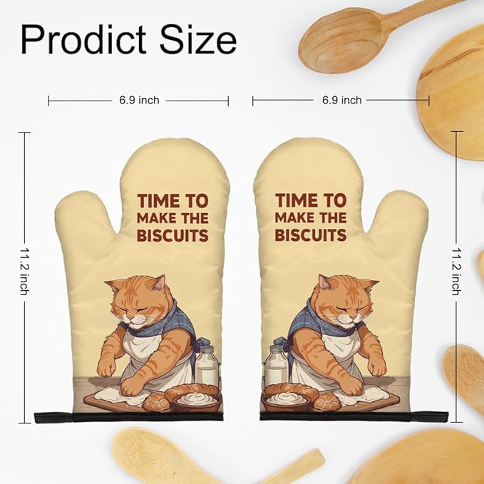 DYJYBMY Time to Make The Biscuits Funny Cat Oven Double Mitts (One Pair), Cute Kitchen Gadgets for Pet Lover, Housewarming Gifts for Cat Mom Dad, Bake Lover Gifts for Mom Dad Wife Husband Sister BFF