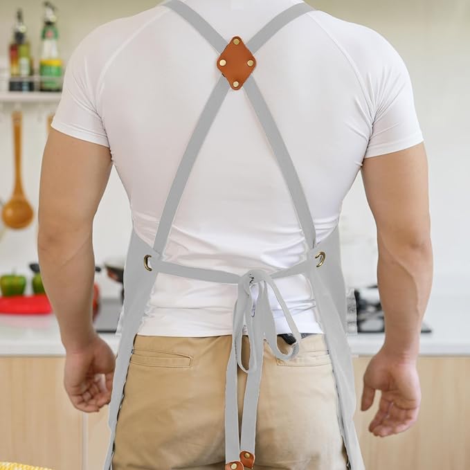 Aoomzoon Canvas Aprons for Men Chef Apron, Work Apron with Large Pockets - 16oz Heavy Duty Cross Back, BBQ, Cooking