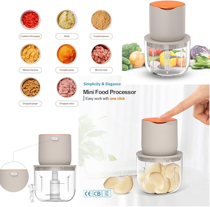 600ML Electric Food Chopper For Meat,Onions,vegetables,Garlic,Complementary Food, Meat Chopper Blender，Wireless Electric Food Processor