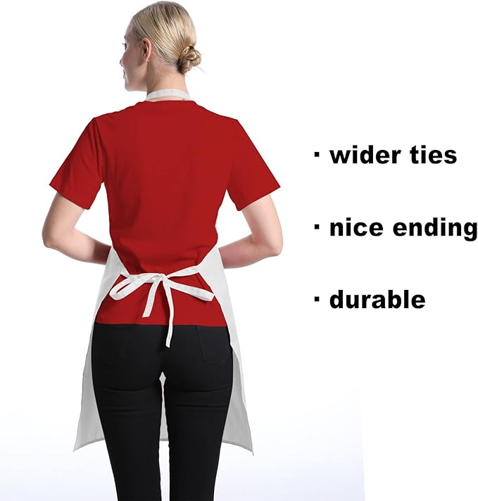 Total 15 PCS Plain Color Bib White Apron for Women Adult with 2 Front Pocket