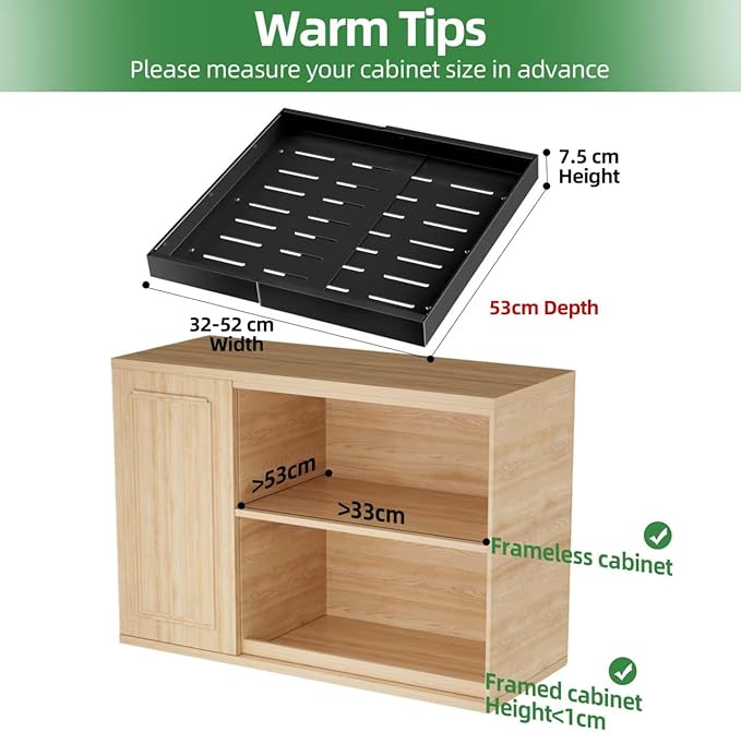 PAKETA 4 Pack Expandable Pull Out Cabinet Organizer, 21'' Deep Pull Out Drawers for Cabinets,Upgrade 3 Slide Rails Sliding Drawer for Kitchen Cabinet Organizer with Adhesive Nano Film (Black)