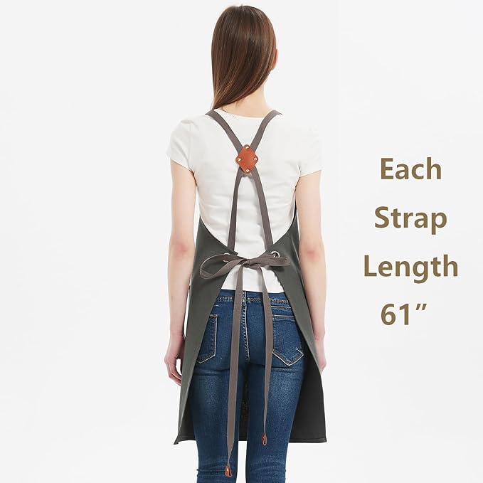 AFUN Chef Aprons for Women Men with Oversized Pockets, 12-Ounce Cotton Canvas Cross Back Water Repellent Apron (Grey)