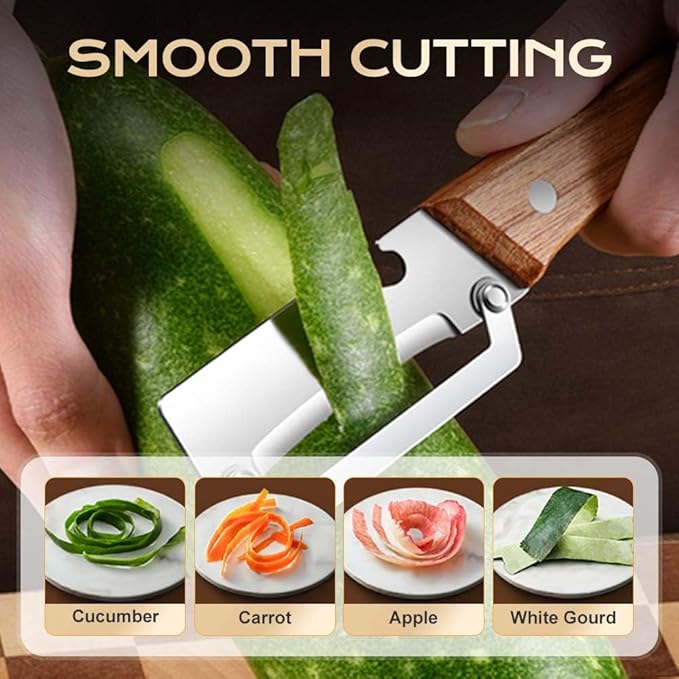 Multi-Functional Vegetable Peeler for Kitchen, Ultra-Sharp Stainless Steel Blade with Wooden Handle and Bottle Opener, For Vegetables or Fruits that Need to Be Peeled (3 Pcs)