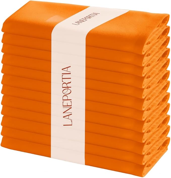 Cloth Napkins Set of 12 Solid Dinner Napkins 18x18 Inch, 100% Cotton, Soft Absorbent Reusable Washable Durable Napkin, Decorations, Restaurant, Wedding & Table Décor, Everyday Use - Orange