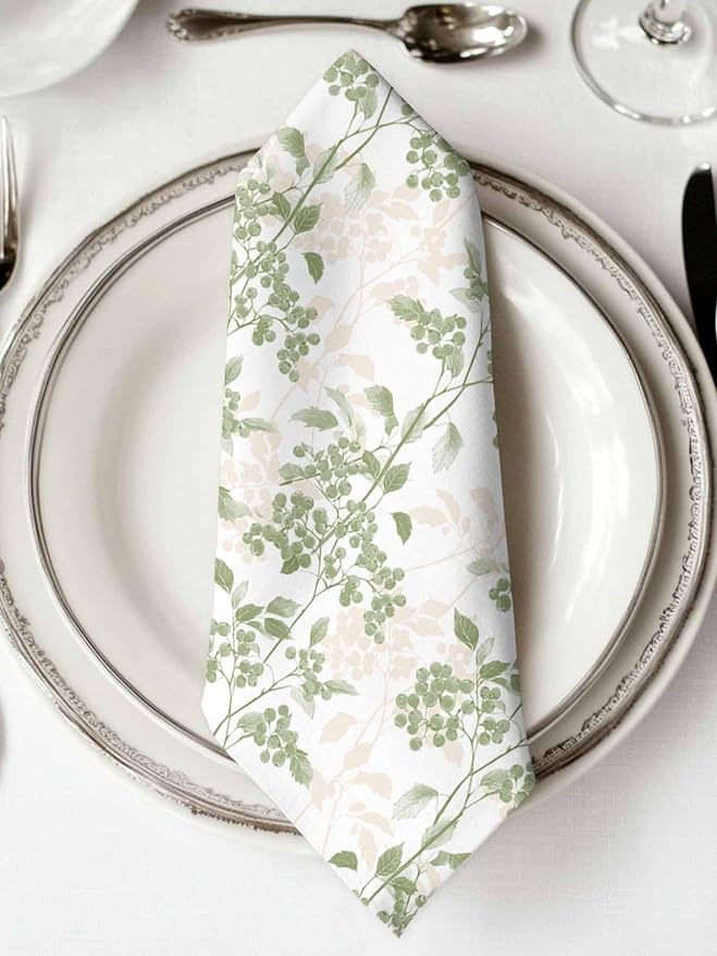 Sage Green Leaves Cloth Napkins Set of 6 - Washable Dinner Napkins Reusable Table Napkins for Home Party Weeding Dining Table Setting Decoration,Oversized 20"x20" Wildflower Herbs Floral Spring Summer